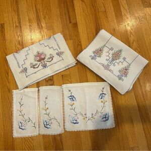 Beautiful Hand Embroidered Table Runners - Embroidered Floral Linen Set